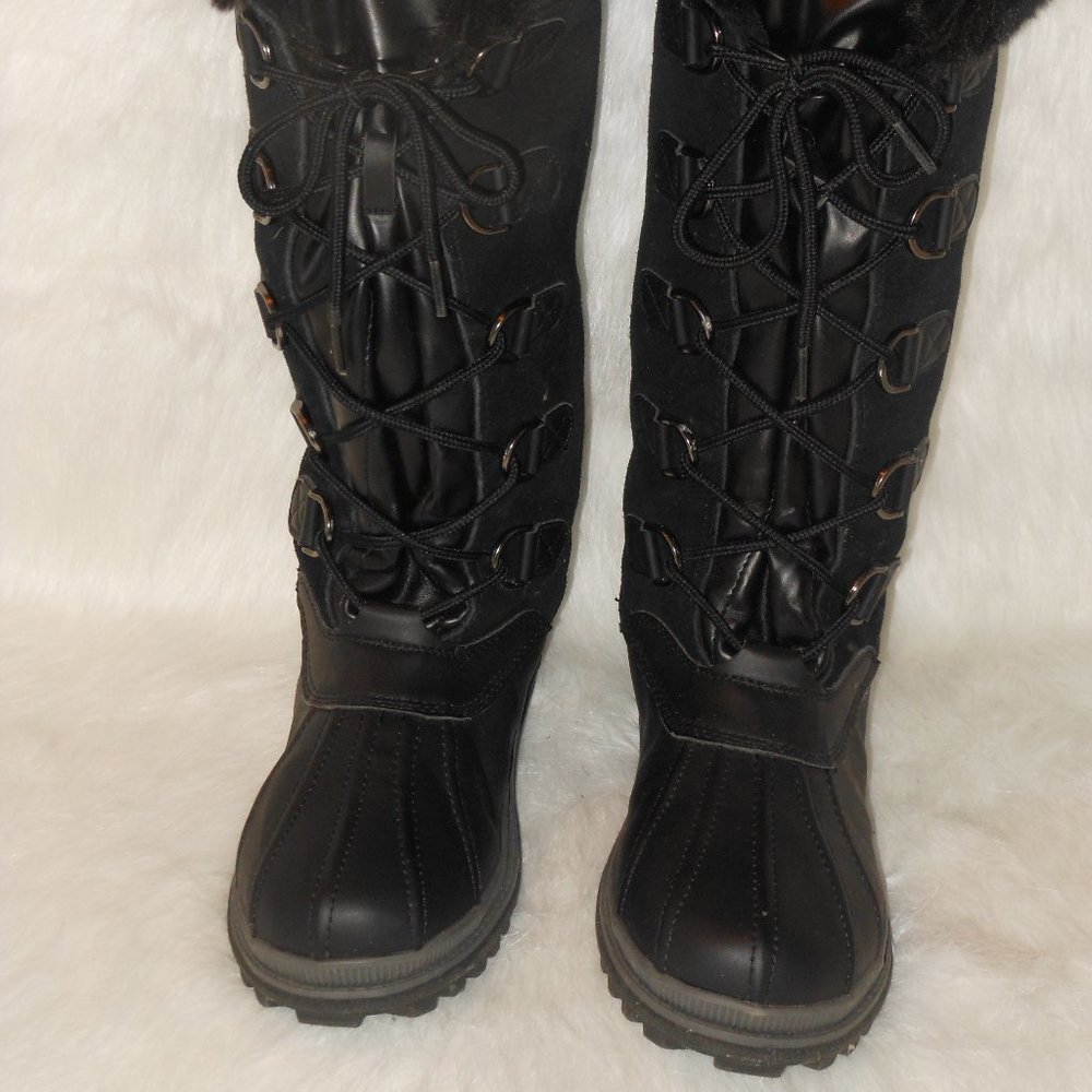 WEATHERPROOF BLACK LEATHER AND SUEDE KNEE HIGH BOOTS SIZE 11 MEDIUM